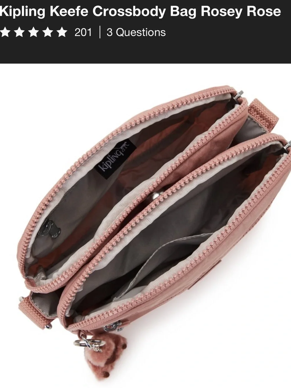 Kipling keefe crossbody rosey rose pink nylon